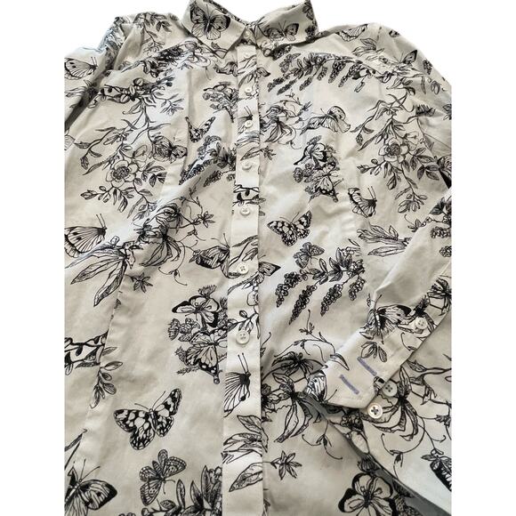 Talbots womans button up sz 6 button up  Black /White butterfly flowers classic - Picture 2 of 8